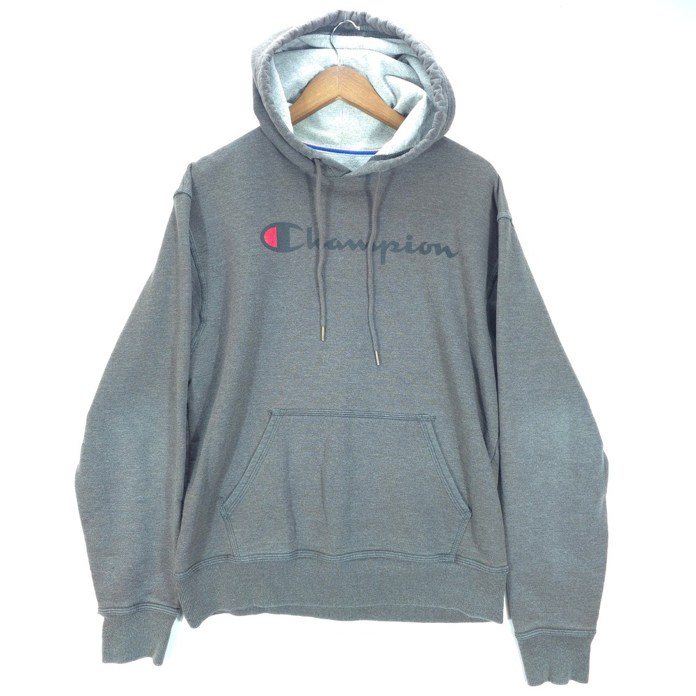 Streetwear Champion Hoodie Mens M Gray Embroidered Script Logo Skate Pullover